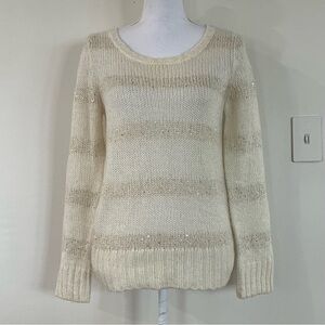APT 9 Cream Knit Sweater Subtle Sparkle Cozy Soft Neutral Chic Classic Pullover